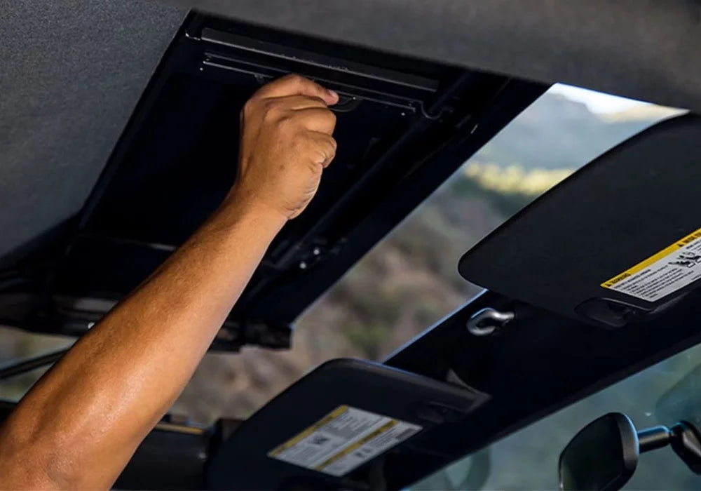 990235 RealTruck by Jeep Rear Cover Door, Soft With Trailview For Tonneau Black 2 Diamond Top 2007-2018 Wrangler Rampage Style