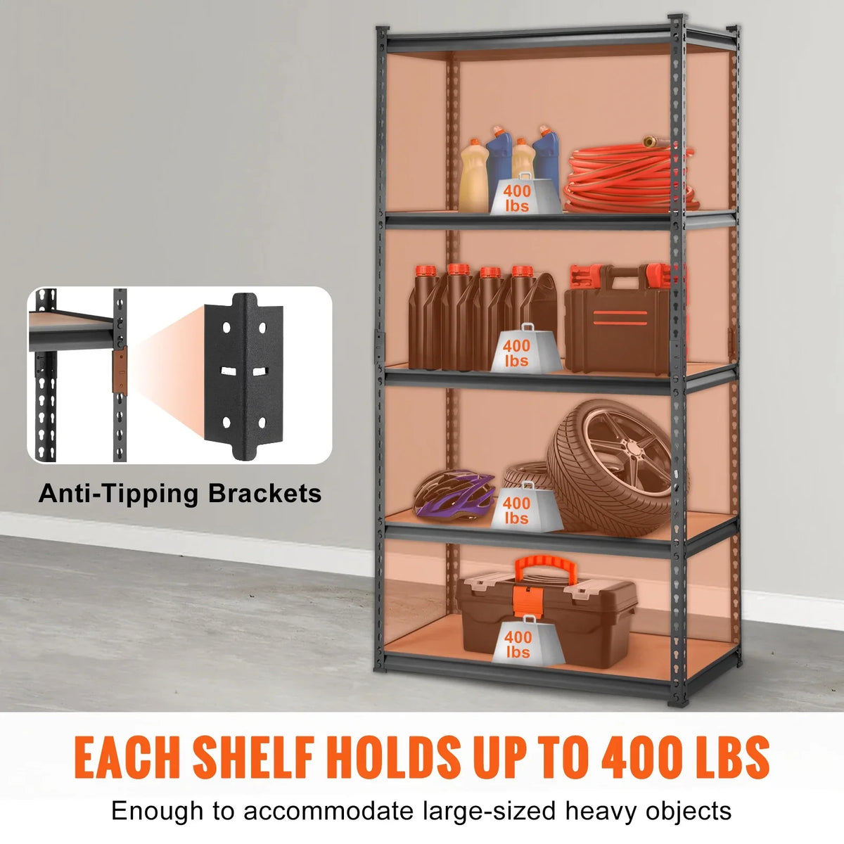 Unit lbs Garage 2000 Storage Adjustable 5-Tier Shelving Load BENTISM Storage Rack