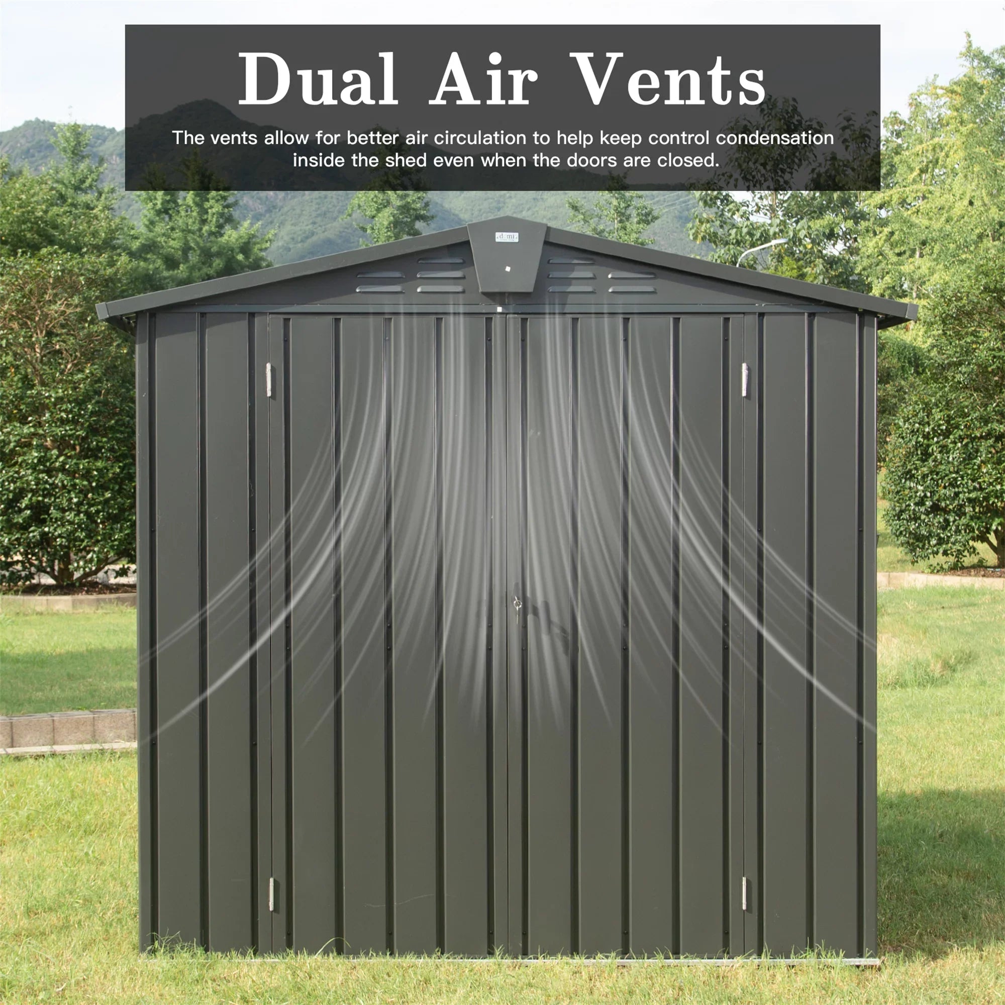 Lawn Patio, Shed, for Can, Lawn, Black for Bike, Garden with 6.5'x Lockable Outdoor Door Tools, Storage Outdoor Steel Storage Shed Metal Backyard, Mowers,Galvanized Cabinet 4.2' Trash Capri