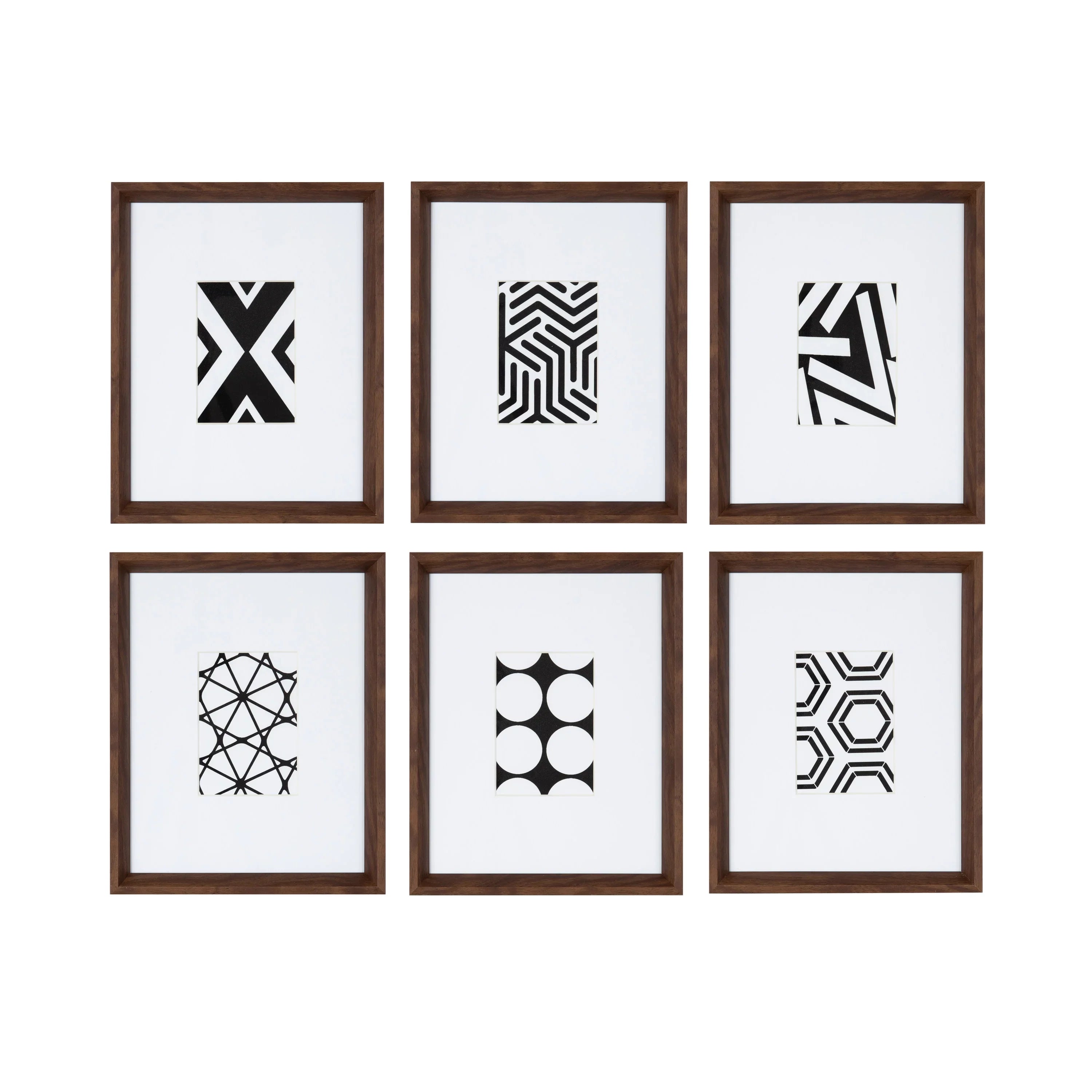 Kate Display Walnut Calder Laurel Framed Abstract Mid-Century of Decor for 6, Wall Art Prints, Modern and Set Brown,
