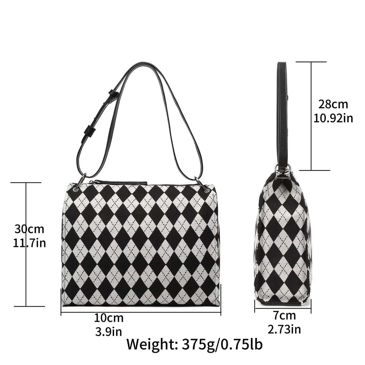 Shoulder pattern Black checkerboard handbag and clutch Ladies off-white Bag handbag