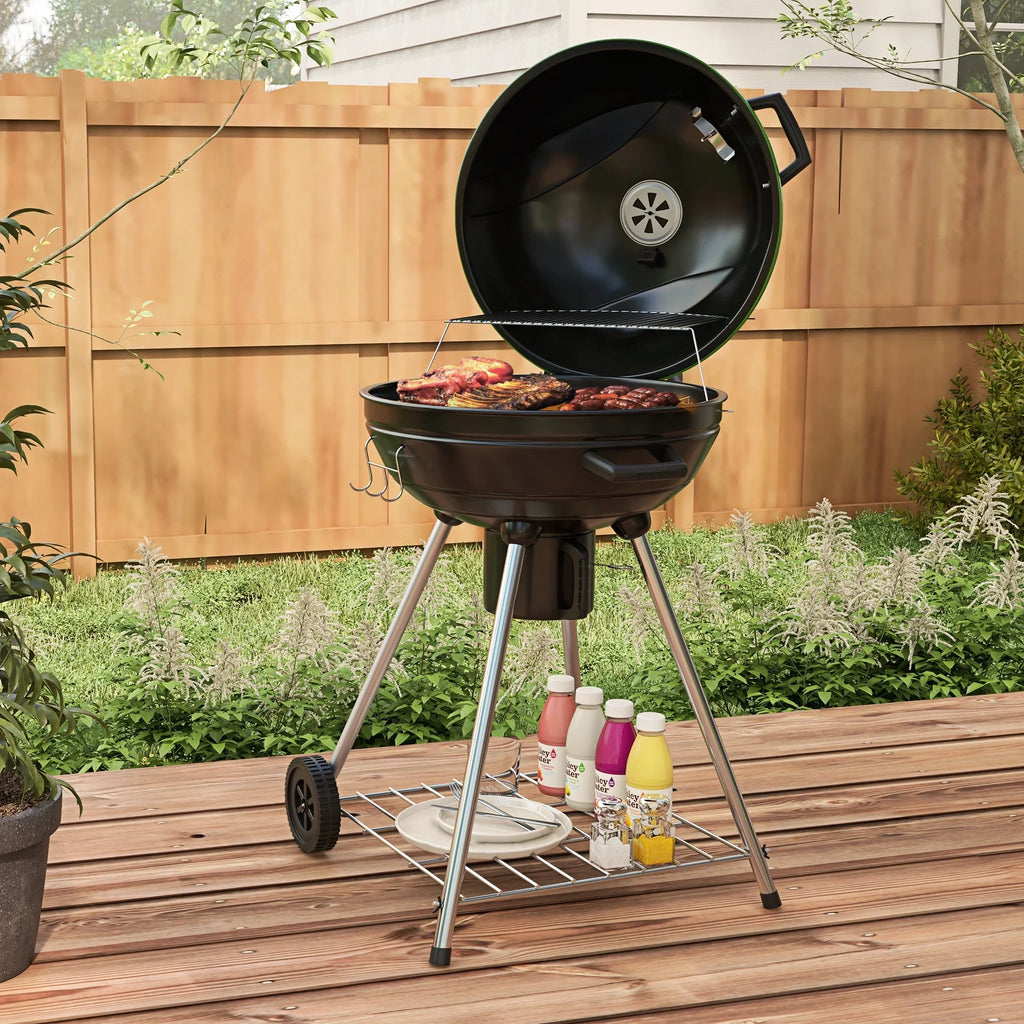 with Sq.In. and Charcoal Backyard Outdoor Cooking Green 21" Thermometer BBQ Area, Party, CoSoTower for Trolley Barbecue Grill Shelf, 360 Ash Built-In with Wheels, Catcher Kettle Patio,