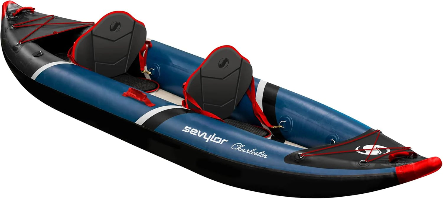 Sevylor Charleston Kayak Dla 2 Osób, Dno High Pressure Dropstitch, Wytrzymały Kajak Ze Wzmocnionego Pcw, Łącznie Z Dry Pack, Manometrem I Zdejmowaną P
