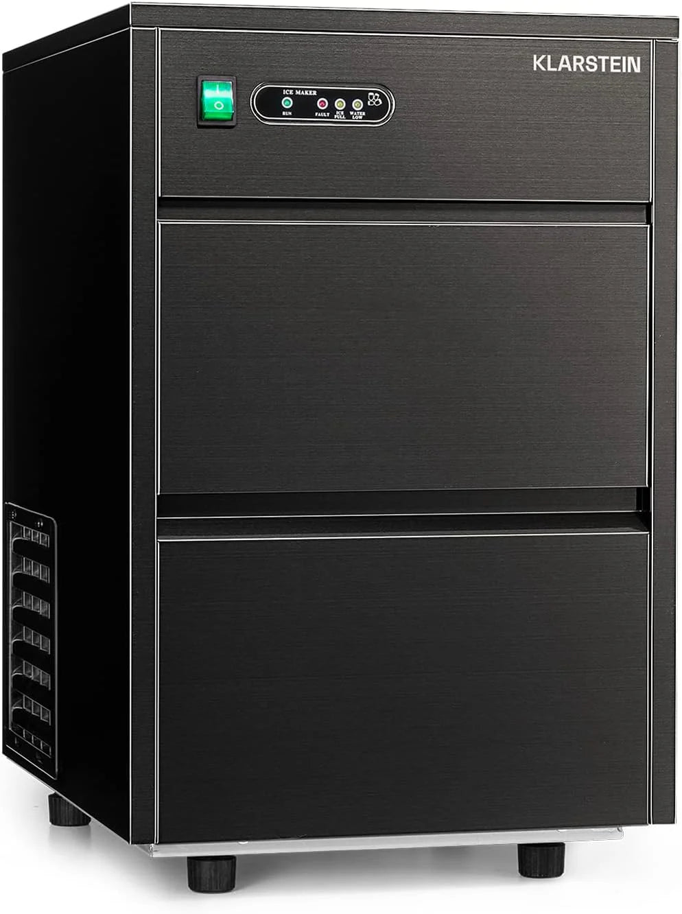Klarstein Powericer - Kostkarka Do Lodu, Ice Maker, Led, Wykładzina Neutralna Smakowo, Bardzo Cicha, Stal Nierdzewna, Pojemnik Magazynowy 3,5 Kg, 145