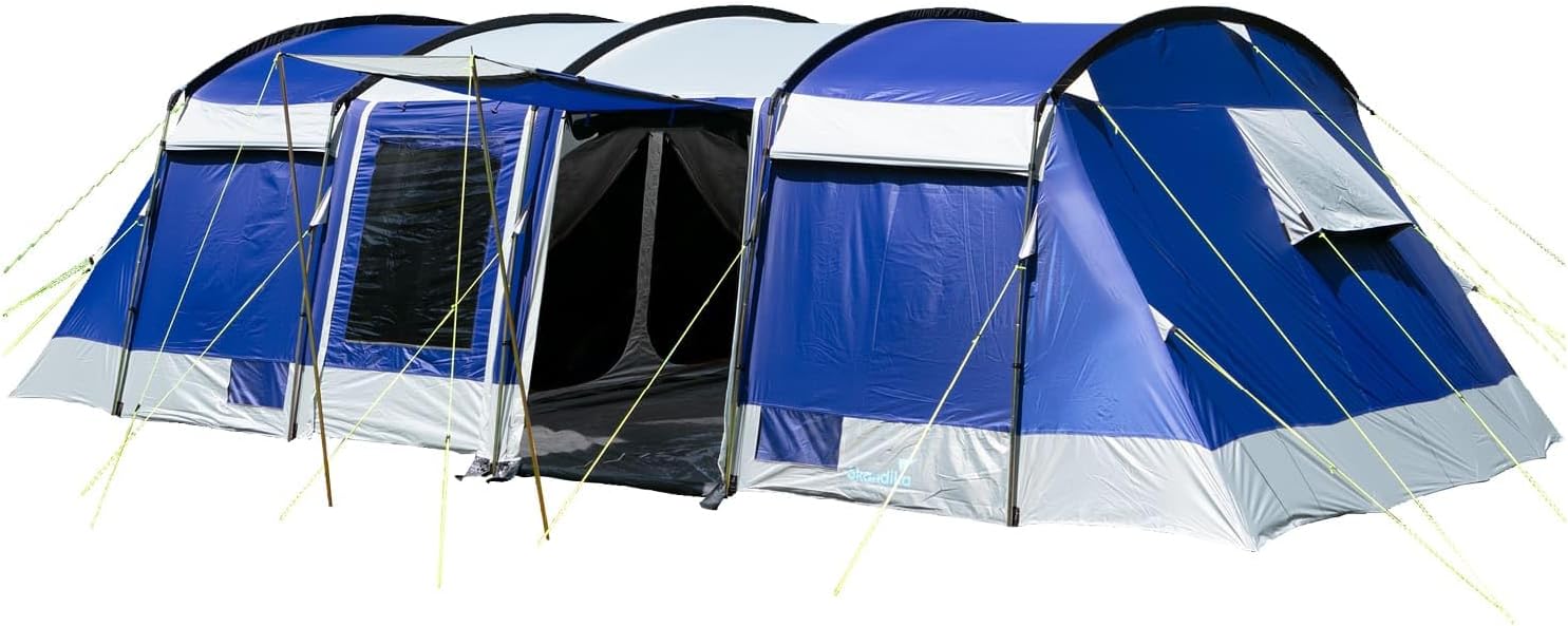 Skandika Namiot Tunelowy Montana Dla 8 Osób, Technologia Sleeper, 3 Do 4 Czarnych Sypialni, 5000 Mm Słupa Wody, Moskitiera, 4 Wejścia, Namiot Rodzinny